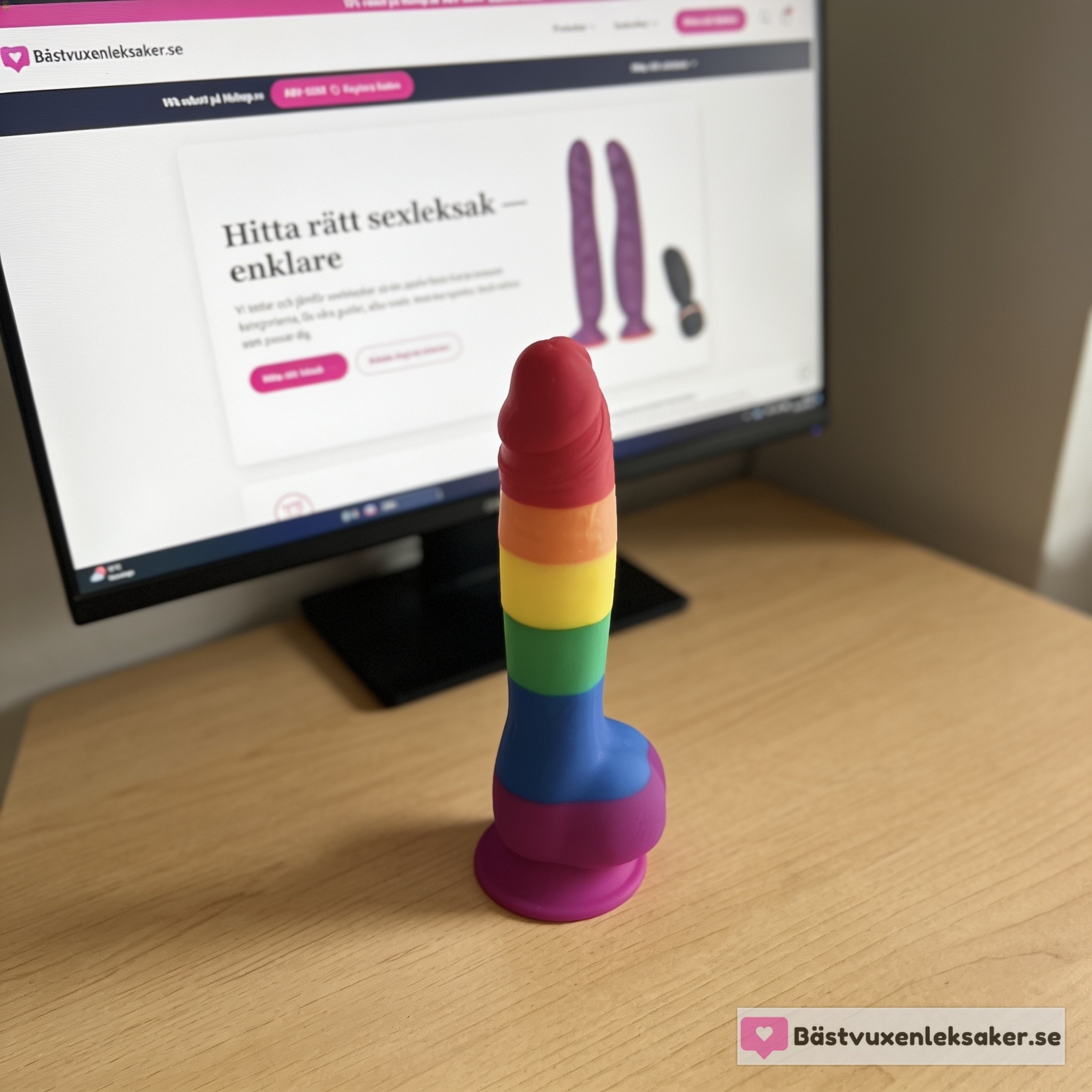 Colours Pride Dildo uppackad framför bästvuxenleksaker.se